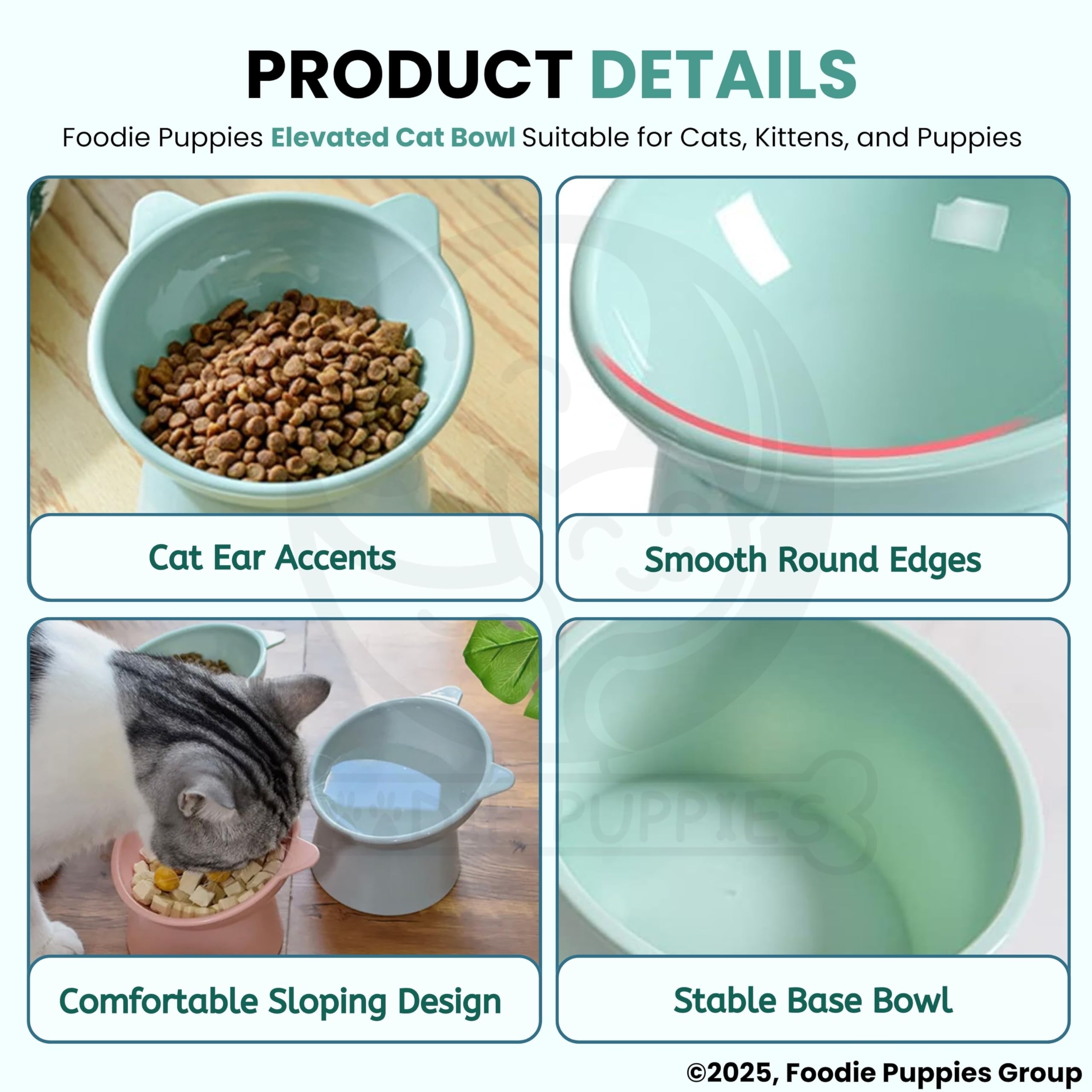 Foodie Puppies Elevated Cat Bowl Feeder Food Water Feeder Bowl for Cats, Kittens & Puppies - (Set of 2) | Persian Cat Food Bowl Tilted Raised Bowl Anti Vomiting 15° Slanted Bowl (Color May Vary) 2