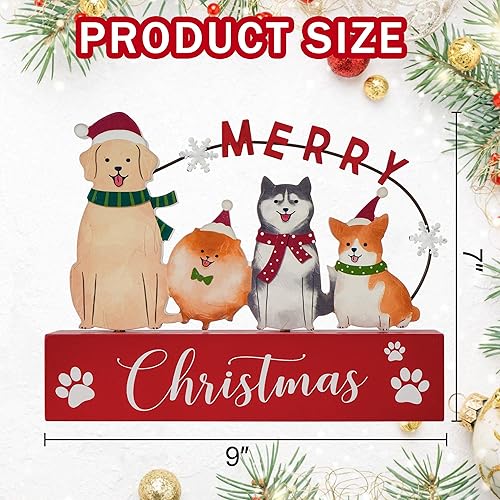 Miniatura 4 de Decoraciones de Navidad para el hogar, decoración de Navidad, letrero de madera lindo para perro con hierro, rústico de granja, bloque de mesa