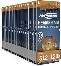 Ansmann Hearing Aid Batteries 312 with Easy-Grip Protective Film (Brown, Pack of 120), Type 312 P312 ZL3 PR41, Zinc Air 1.4 V, Battery for Hearing Aid, Hearing Amplifier, Hearing Aid