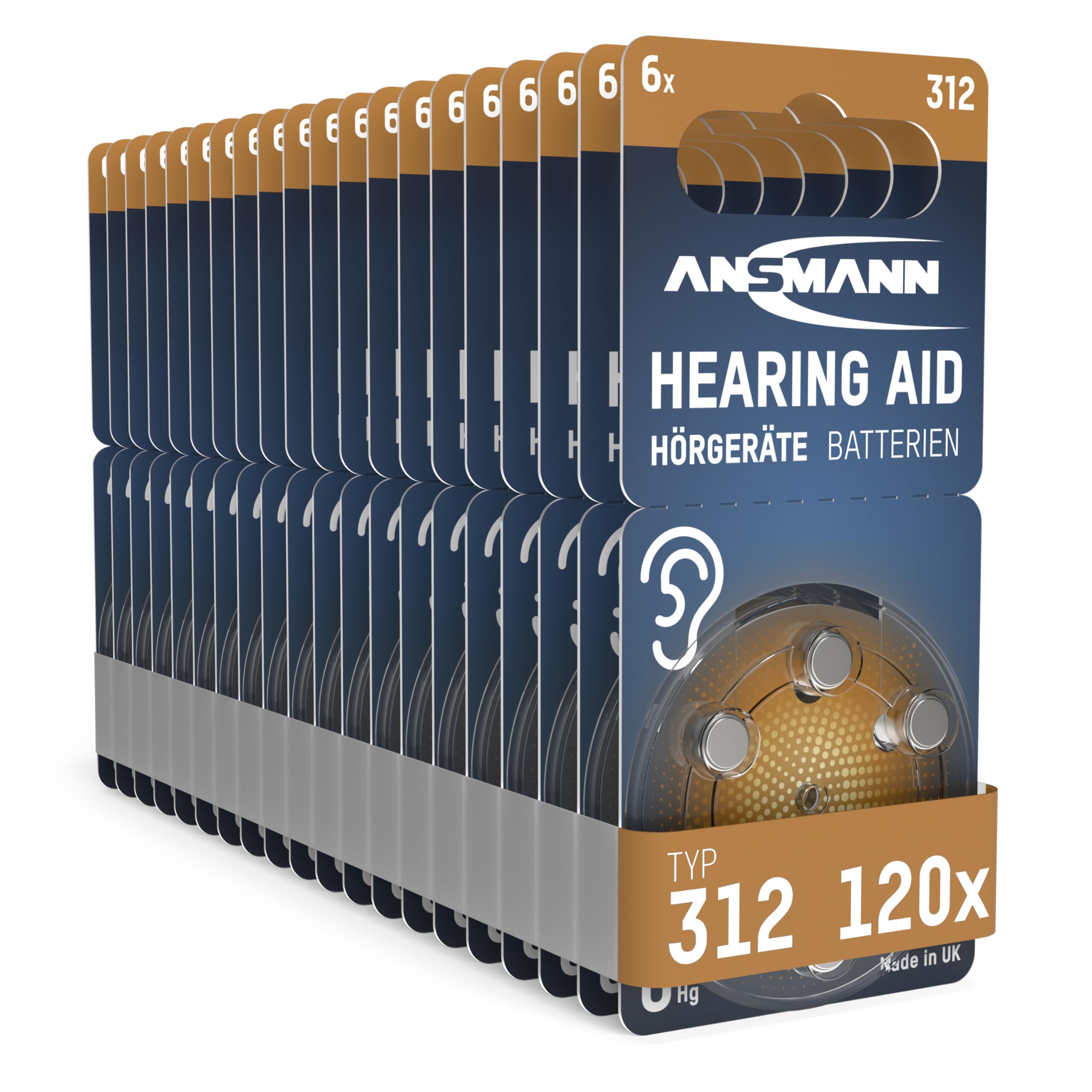 ANSMANN Hörgerätebatterien Typ 312 braun P312 ZL3 PR41, 120 Stück, Zink-Luft 1,4V, Vorratspack,Batterien für Hörgeräte Hörhilfen,leicht greifbar