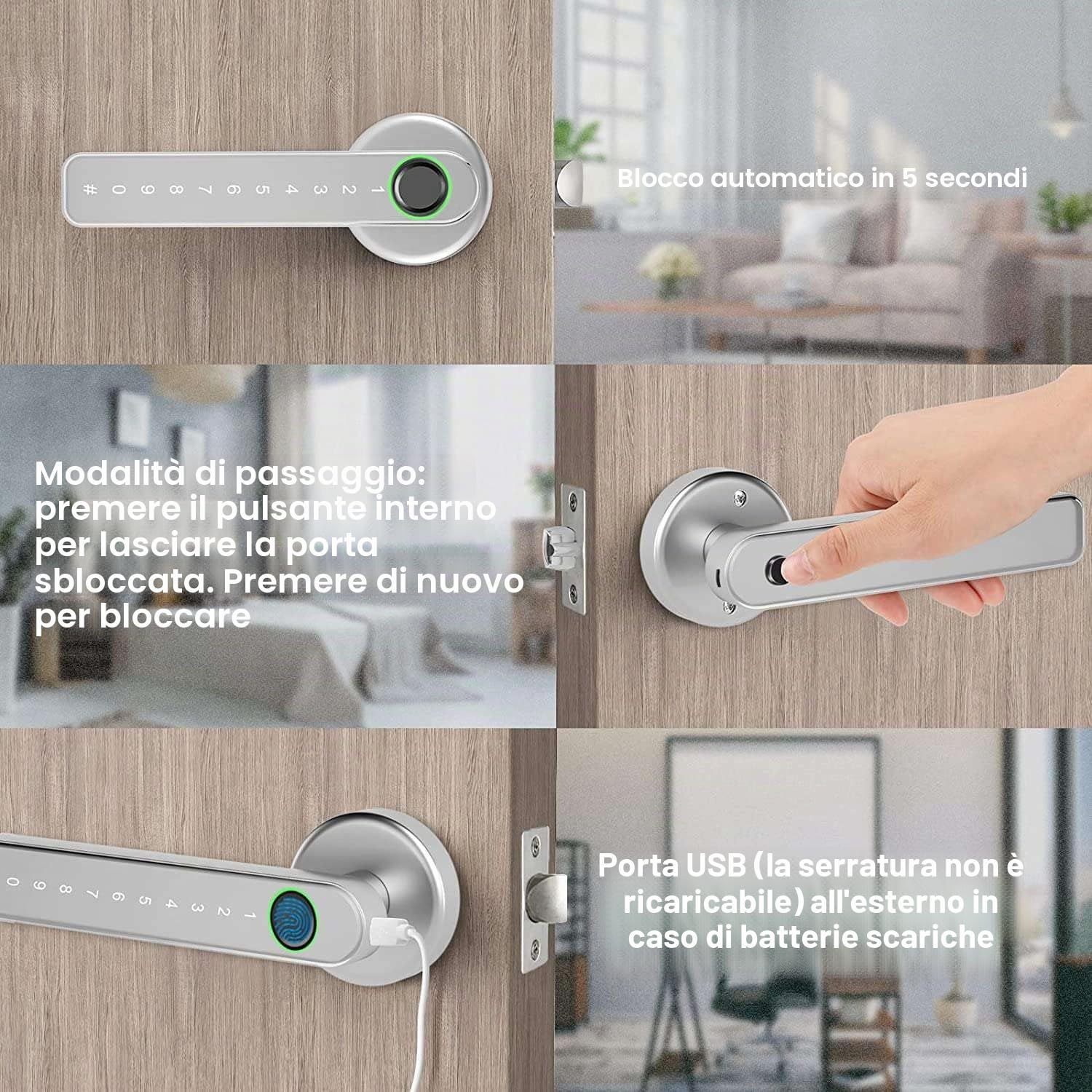 Smart Door Lock Keyless Entry Serratura Tastiera Serratura Maniglia, Serratura per Impronte Digitali Controllo WiFi Tuya APP