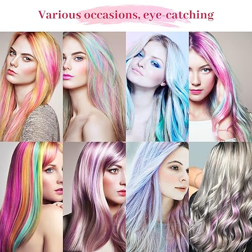Miniatura 4 de 12 extensiones de cabello sintético lacio de colores de 22 pulgadas con pinza, para fiestas, para mujeres, niños y niñas, violeta + azul zafiro