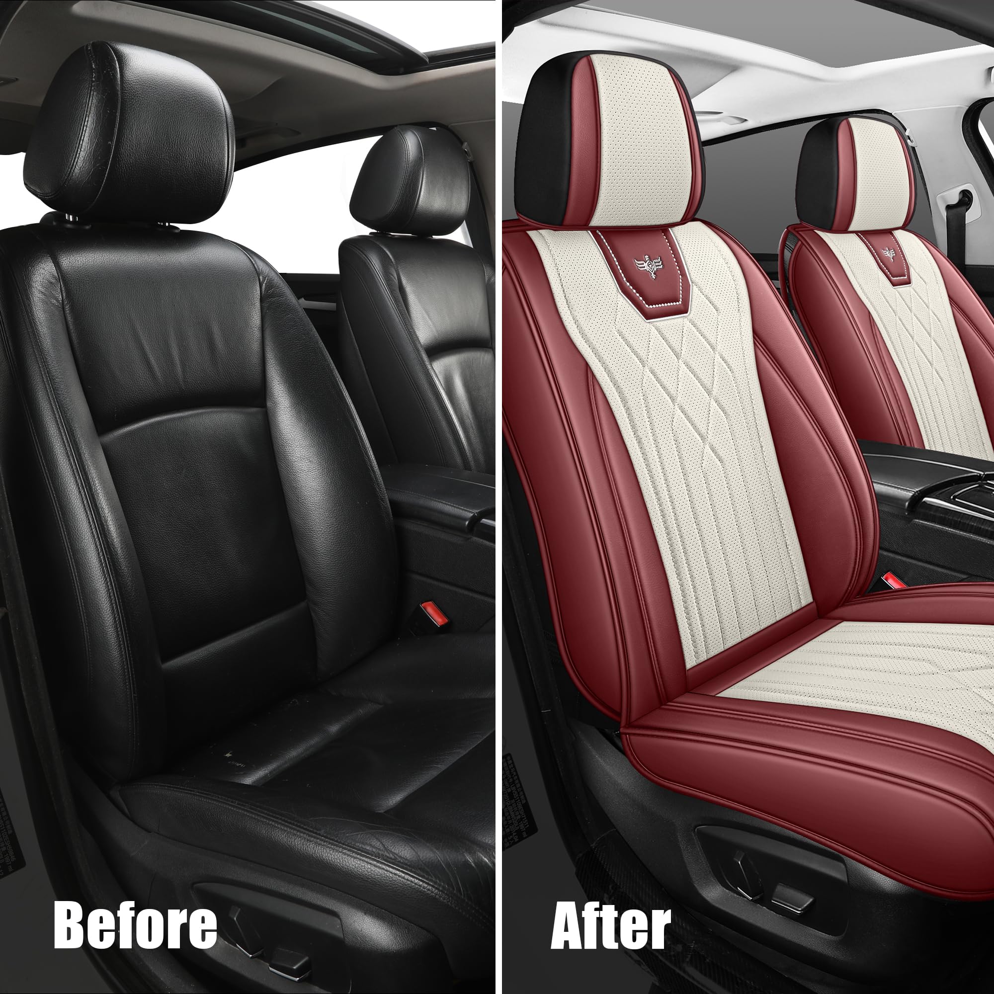LINGVIDO Faux Leather Car Seat Cover Full Set, Luxury Automotive Seat Covers for Trucks and Cars, Breathable Cushions and Protectors, Fit for Toyota Corolla and Most Vehicles (Red & White)