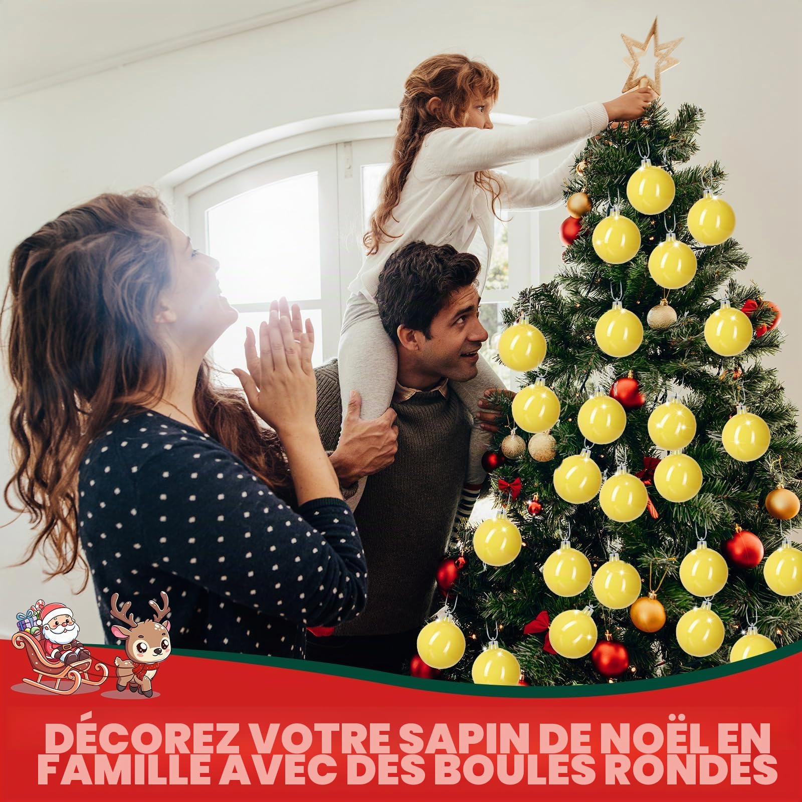 Lot de 12 boules de Noël brillantes pour sapin de Noël à suspendre - 8 cm - Jaune