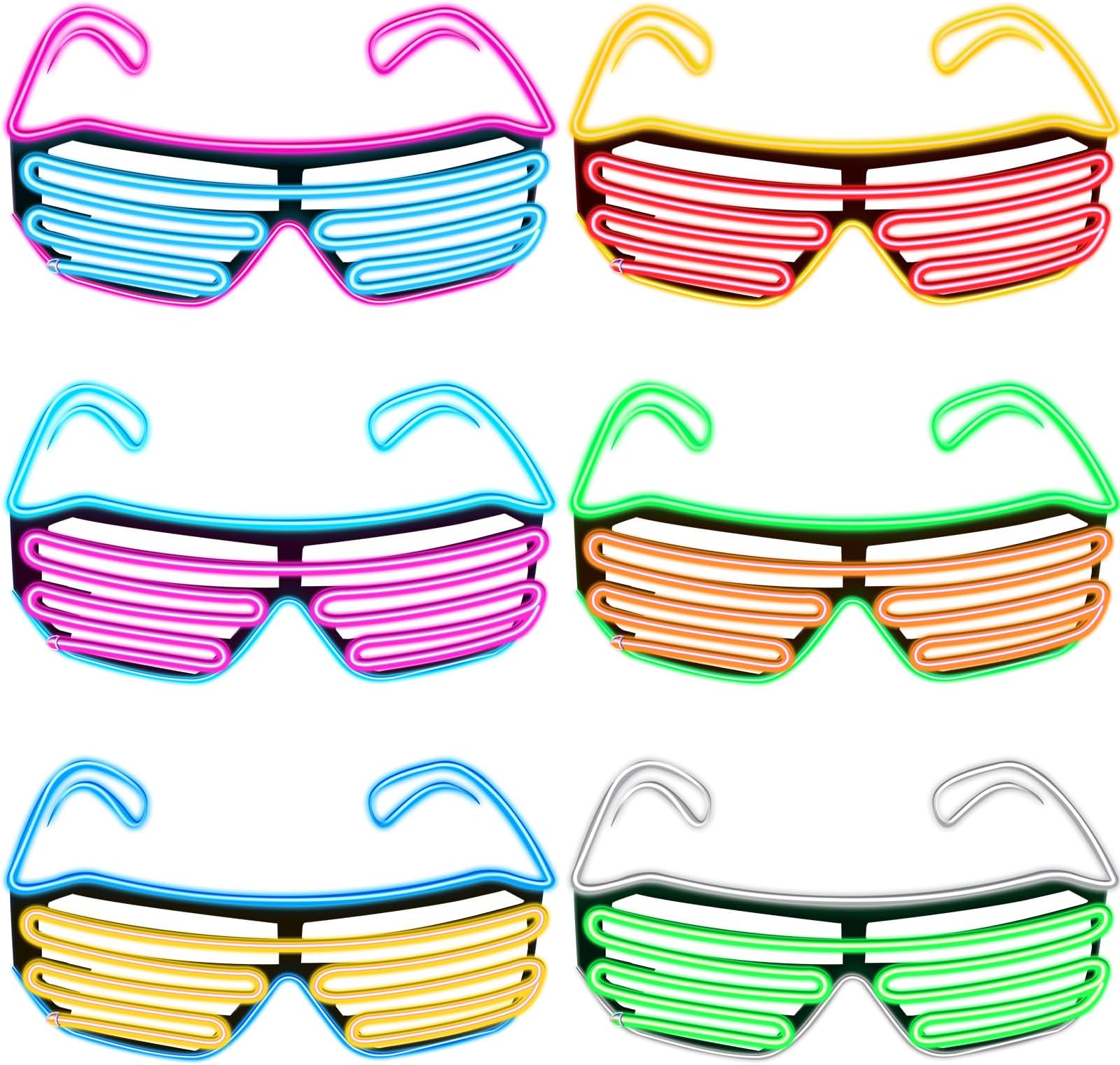 6 Pairs LED Glasses Light Up Shutter EL Wire Neon Rave Flashing Sunglasses LED Glow Plastic Shutter Shades Glasses Glow in The Dark Party Supplies for Clubs, 80s Musical Christmas Halloween Party