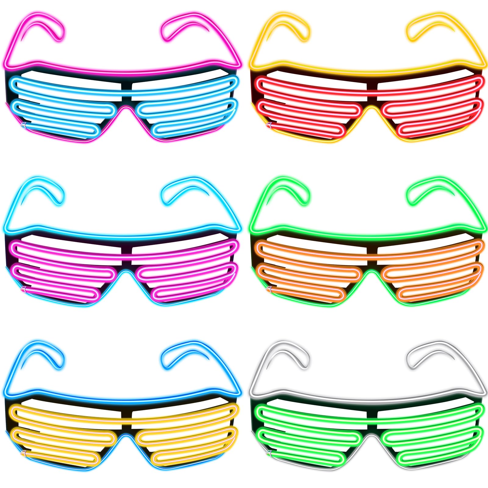 6 Pairs LED Glasses Light Up Shutter EL Wire Neon Rave Flashing Sunglasses LED Glow Plastic Shutter Shades Glasses Glow in The Dark Party Supplies for Clubs, 80s Musical Christmas Halloween Party