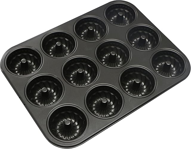 webake Mini Ring Cake Tins 7cm 12 Cavity Non-Stick Carbon Steel Fluted Cake Tin Savarin Mould