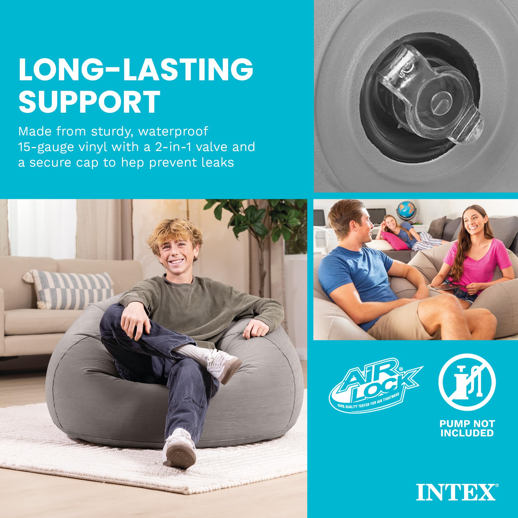 Intex Vinyl Beanless Bag Inflatable Chair, 42" X 41" X 27", Beige 3