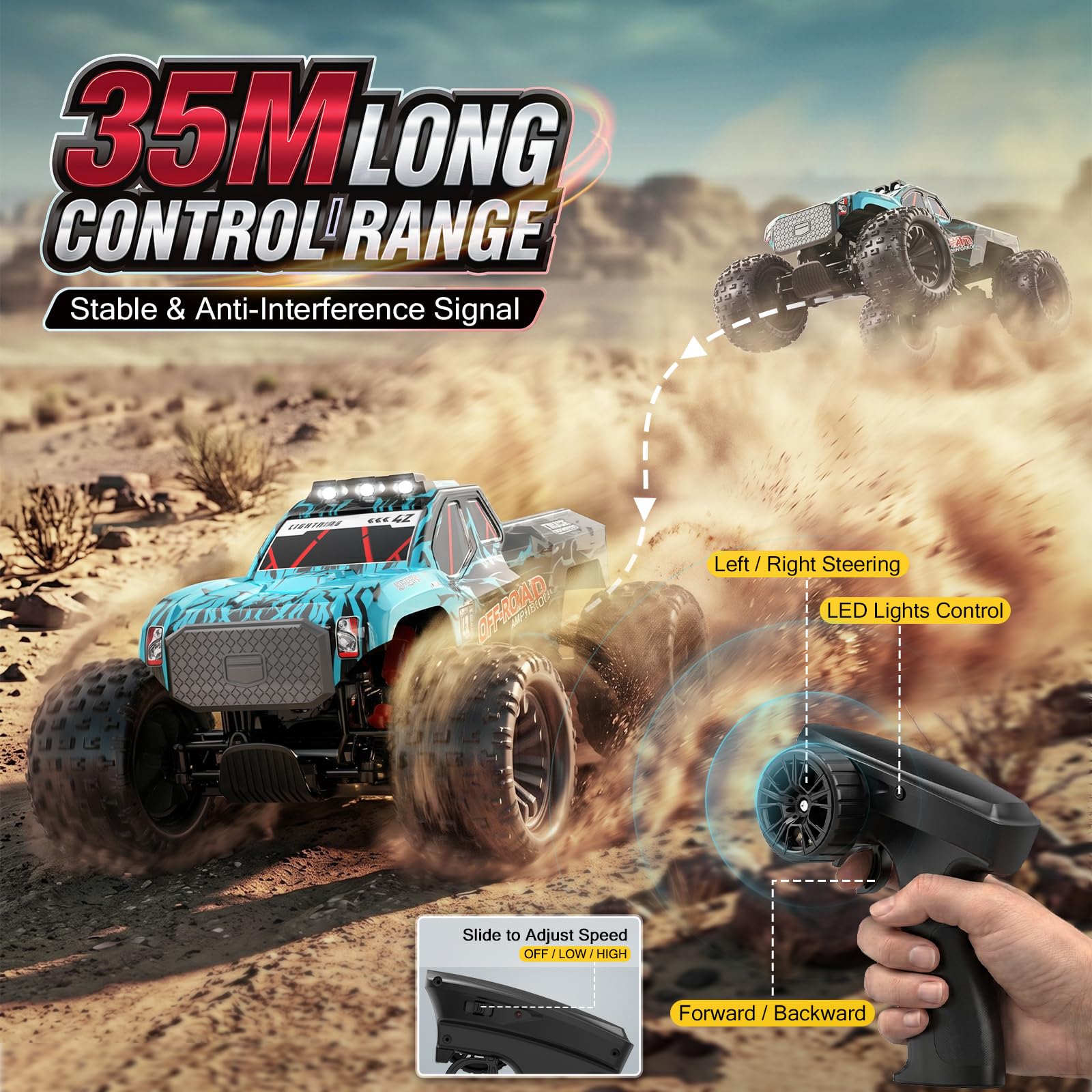 YESHIN Amphibienfahrzeug Ferngesteuertes Auto 1:14, 4WD RC Auto Geländewagen mit Licht & 2 Akkus, 2,4GHz Monstertruck Geschenk für Kinder Erwachsene Spielzeugauto für Sand, Wasser & Gelände