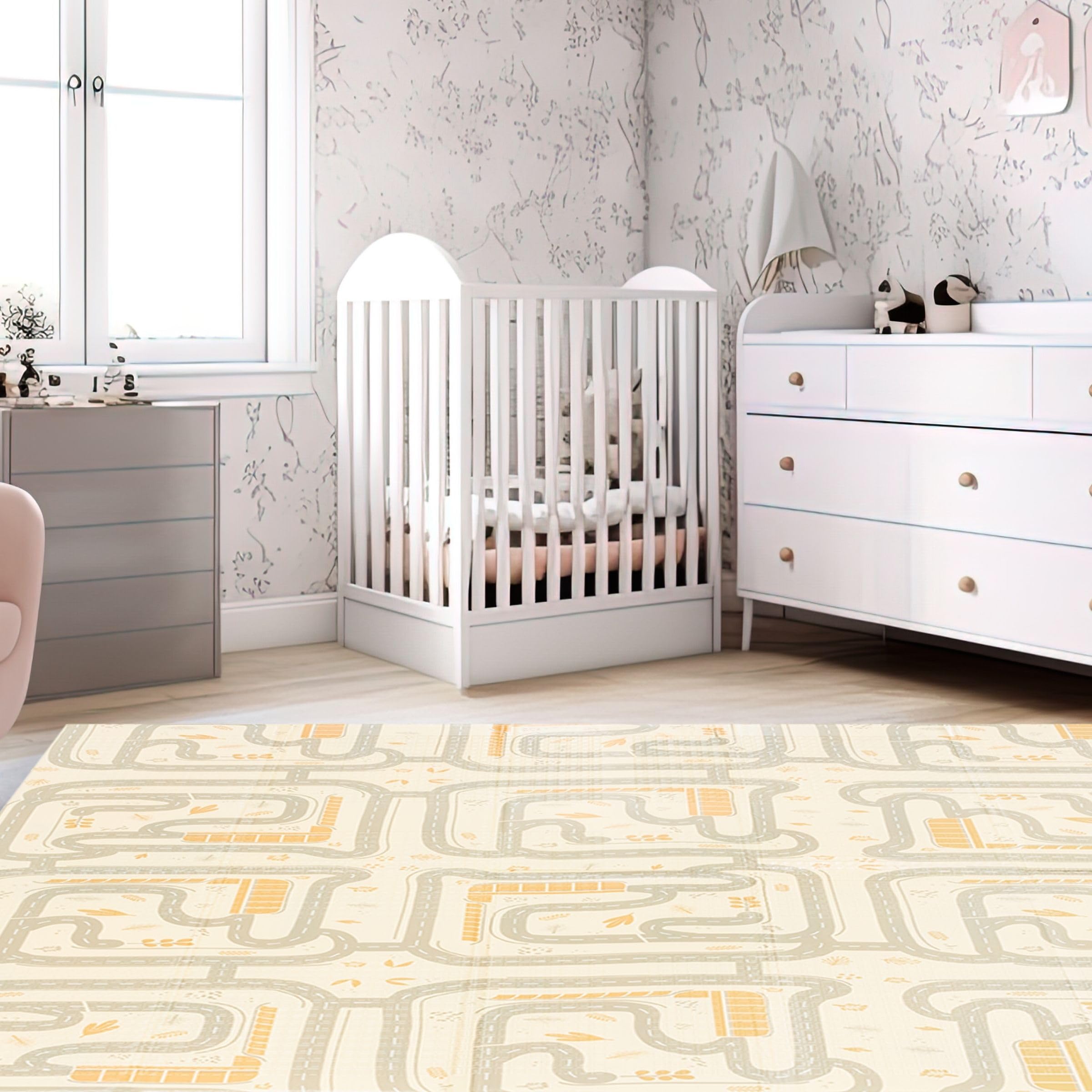 Mamabrum Tapis en mousse pour bébé 180 x 120 x 1 cm, pliable double face, mousse XPE, forêt magique/rues d'automne