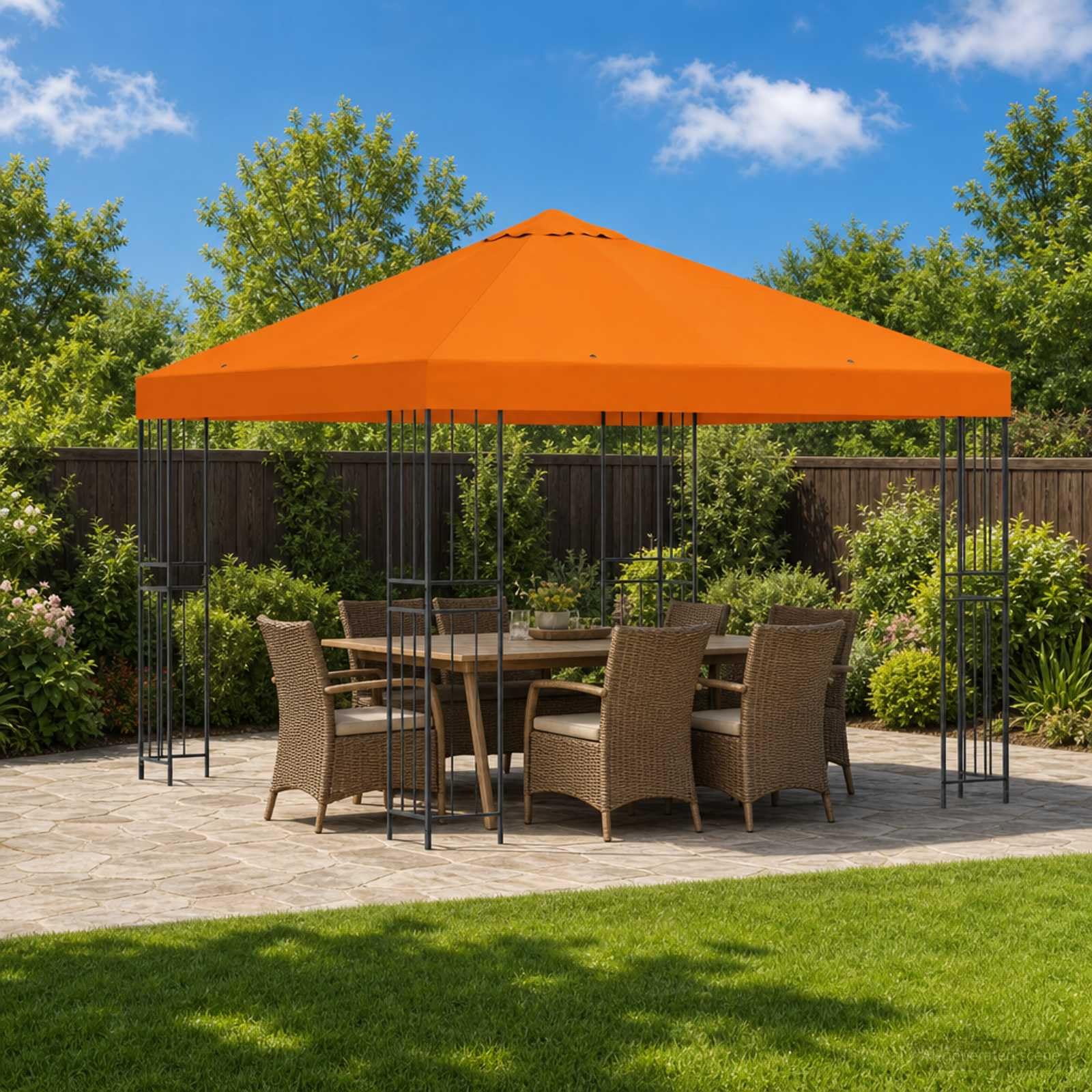 Pavillon 3x3 m orange avec gazebo de jardin en acier et toit étanche