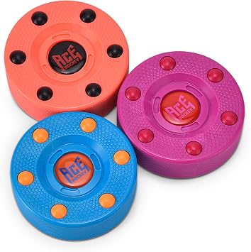 ACE HOCKEY Roller Hockey Pucks 3-Pack, 3" Regulation Size Indoor/Outdoor Practice for Asphalt, Concrete & Sport Court Smooth Gliding Puck for Street, Inline & DEK Hockey Bright Berry Colors