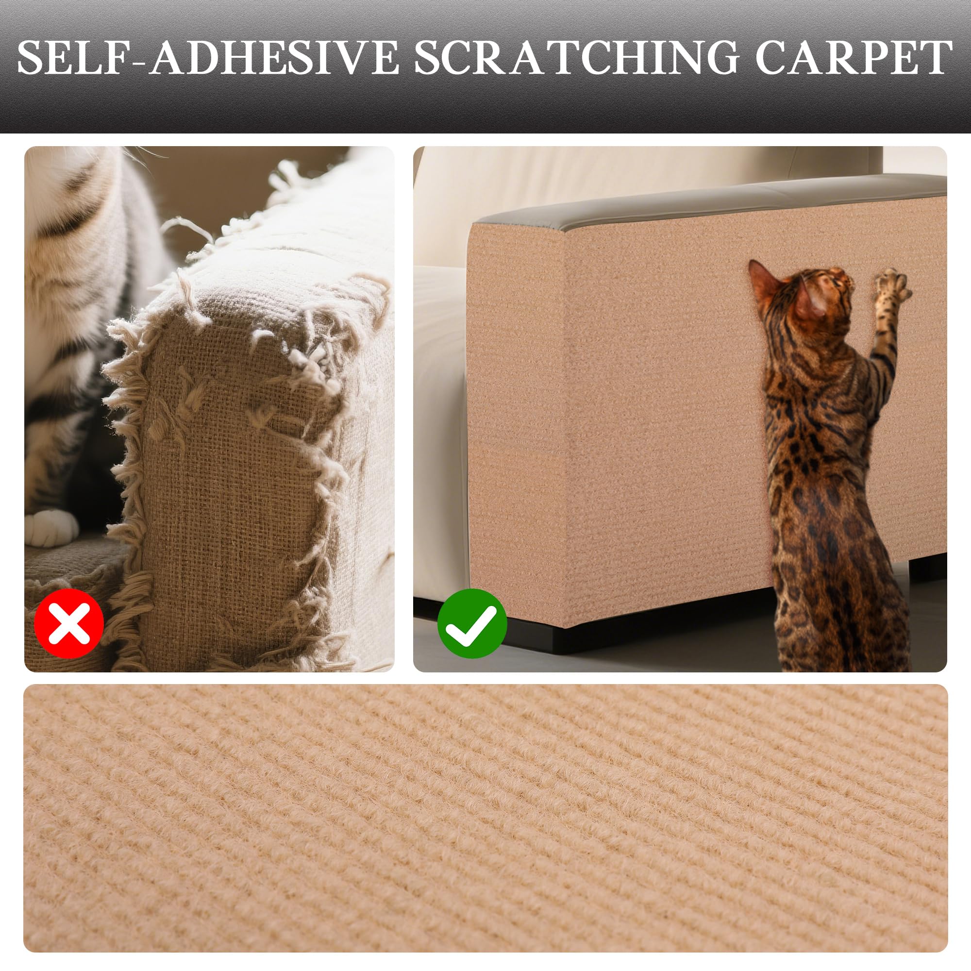 Cat Scratch Furniture Protector Adhesive Trimmable Cloth Couch Anti-Scratch Cover DIY Climb Couch Protector from Cat Claws, Covering Cat Tower, Replacement Pads (Beige, 15.7'' x 23.6'')