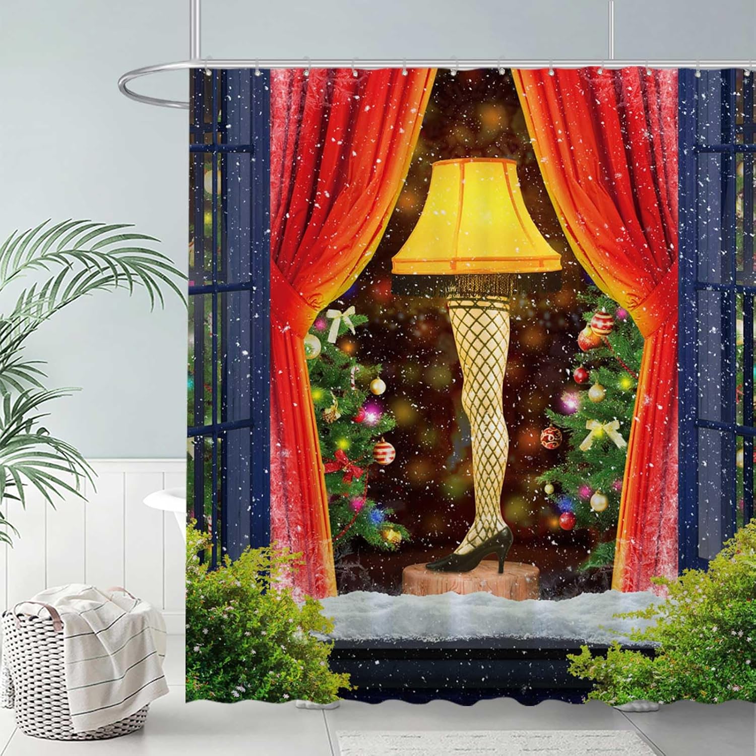 Allenjoy 72" x 72" Christmas Shower Curtain for Bathroom Set Winter Window Snow Night Xmas Tree Home Bath Bathtub Decoration Durable Fabric Machine Washable