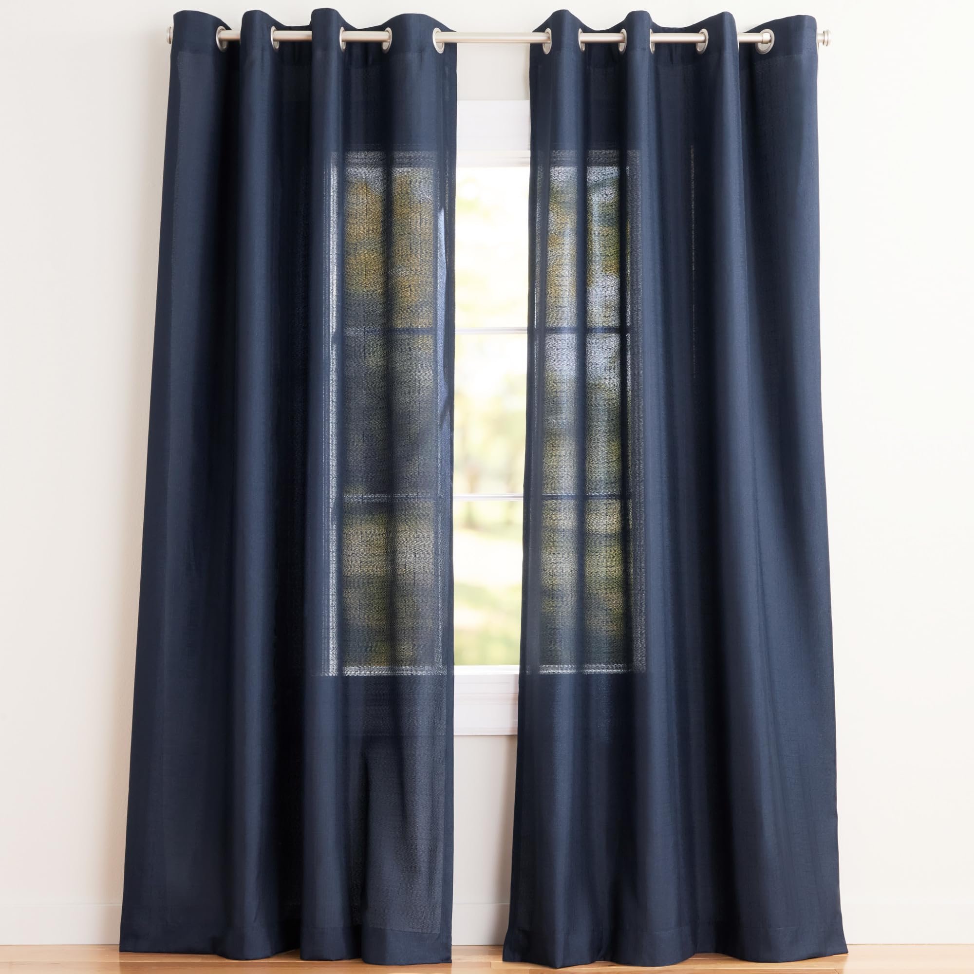 Exclusive Home Linen Curtain Panel Pair, Polyester, Peacoat Blue, 96" Length