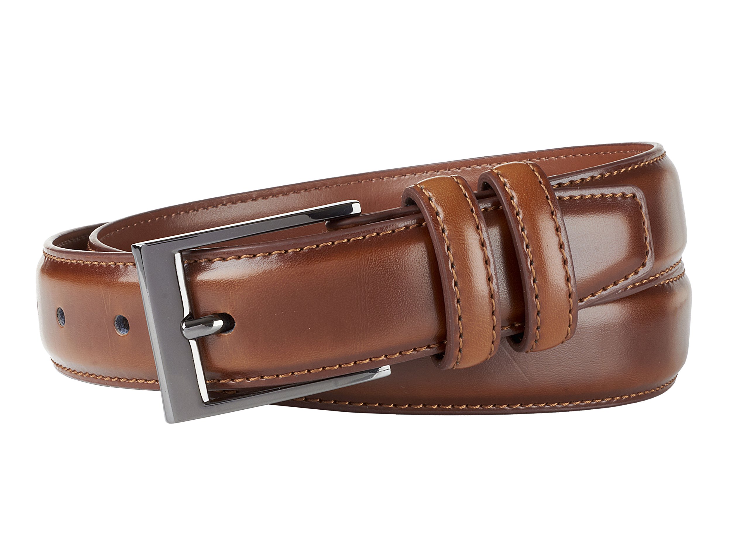 Sportoli Men's Classic Stitched Genuine Leather Uniform Dress Buckle Belt - Amber - Size 48 (Waist 46)