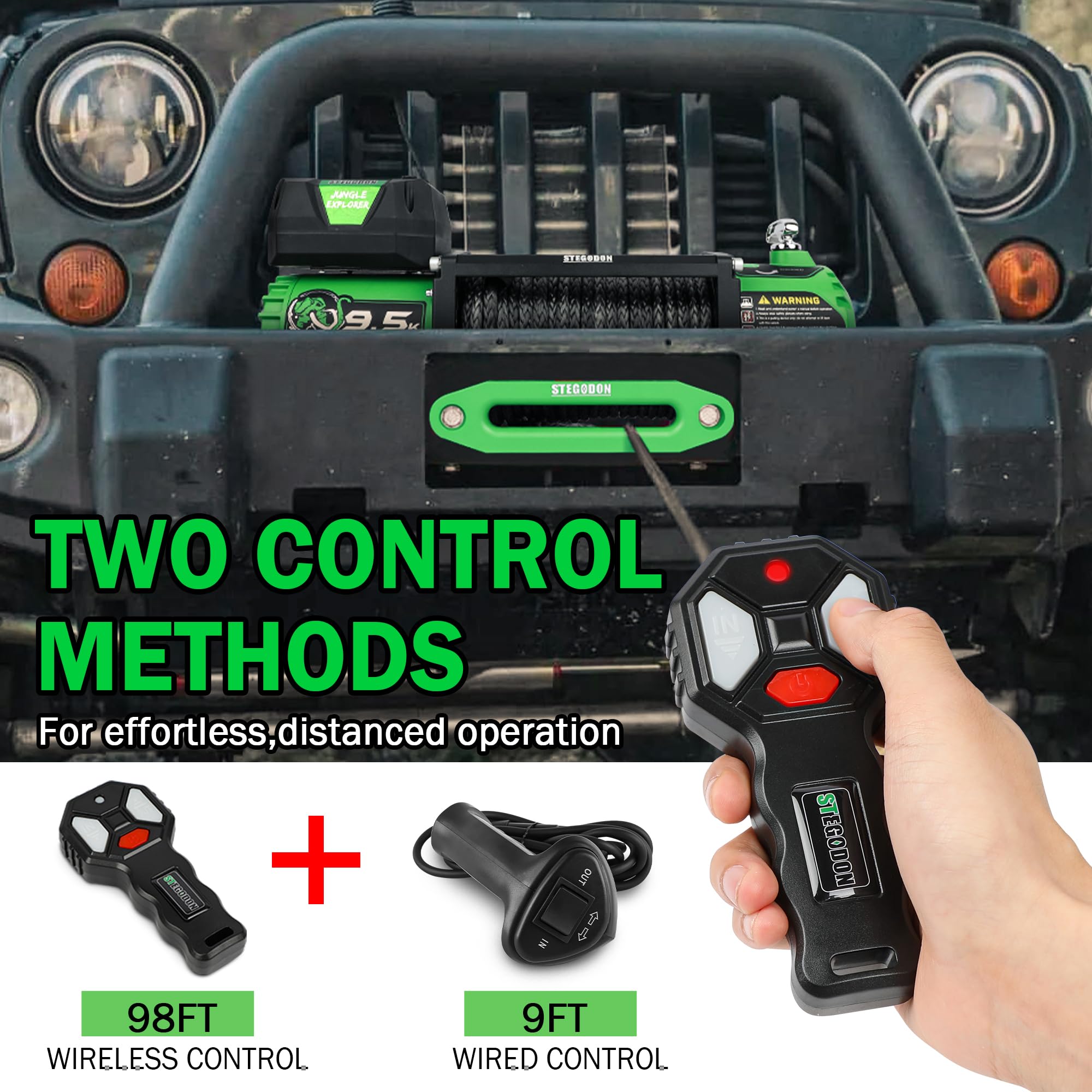 STEGODON Seilwinde 6123 Kg – 12V Wasserdicht Mit Synthetischem Seil & 2-in-1 Fernbedienung (kabellos/kabelgebunden) Für Offroad