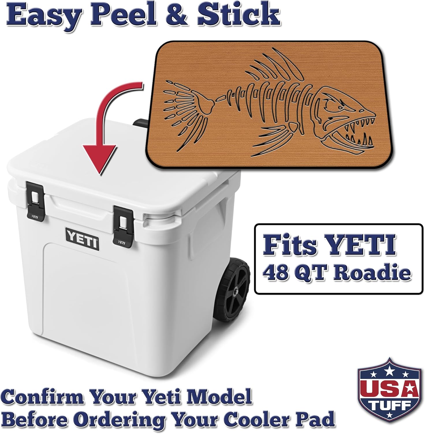 USATuff SeaDek EVA Mat Cooler Pad fits YETI | Peel & Stick Application | Non Slip Comfort Accessories - Bonefish Design (Mocha-Black)