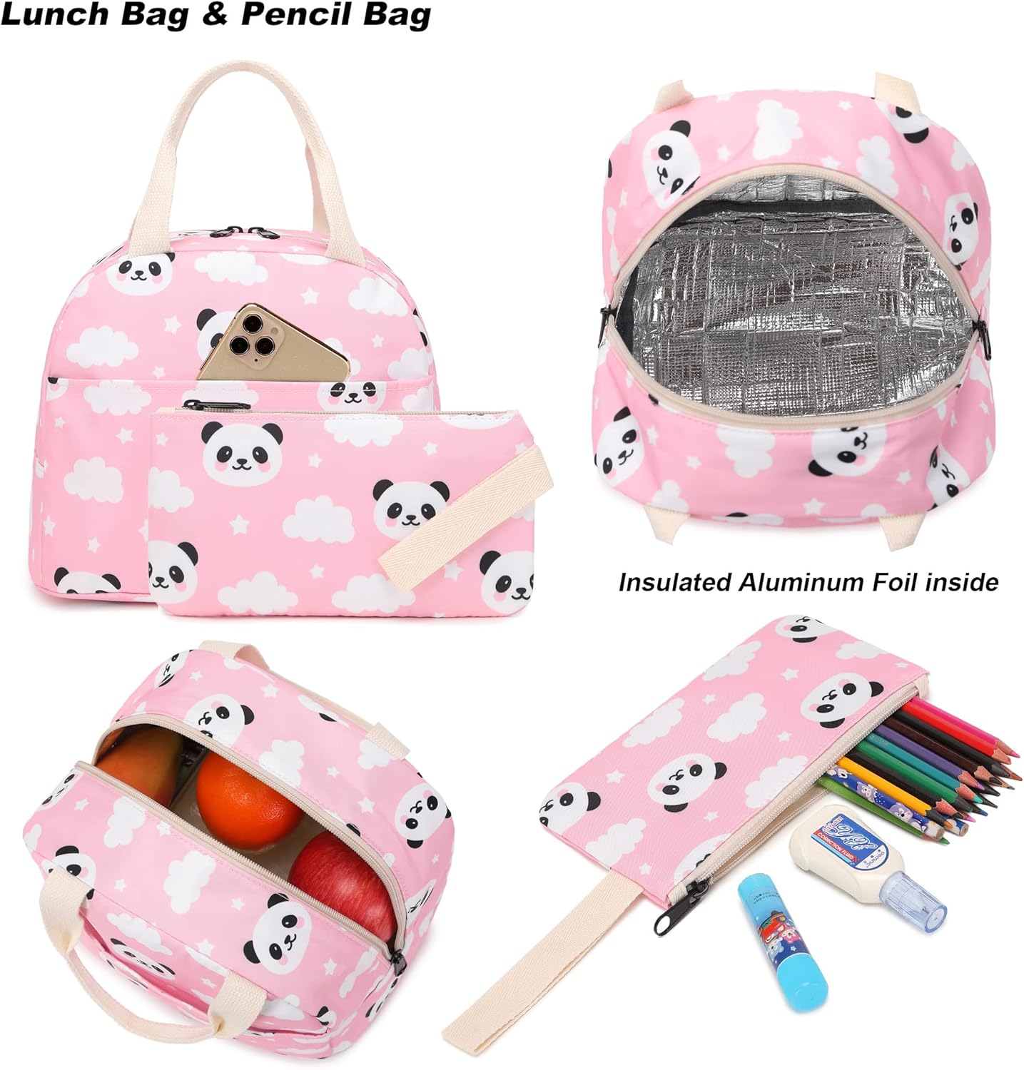 Girls School Backpack, 3 in 1 Set Kids Teens School Bag Bookbag with Lunch Bag Pencil Case - Image 3