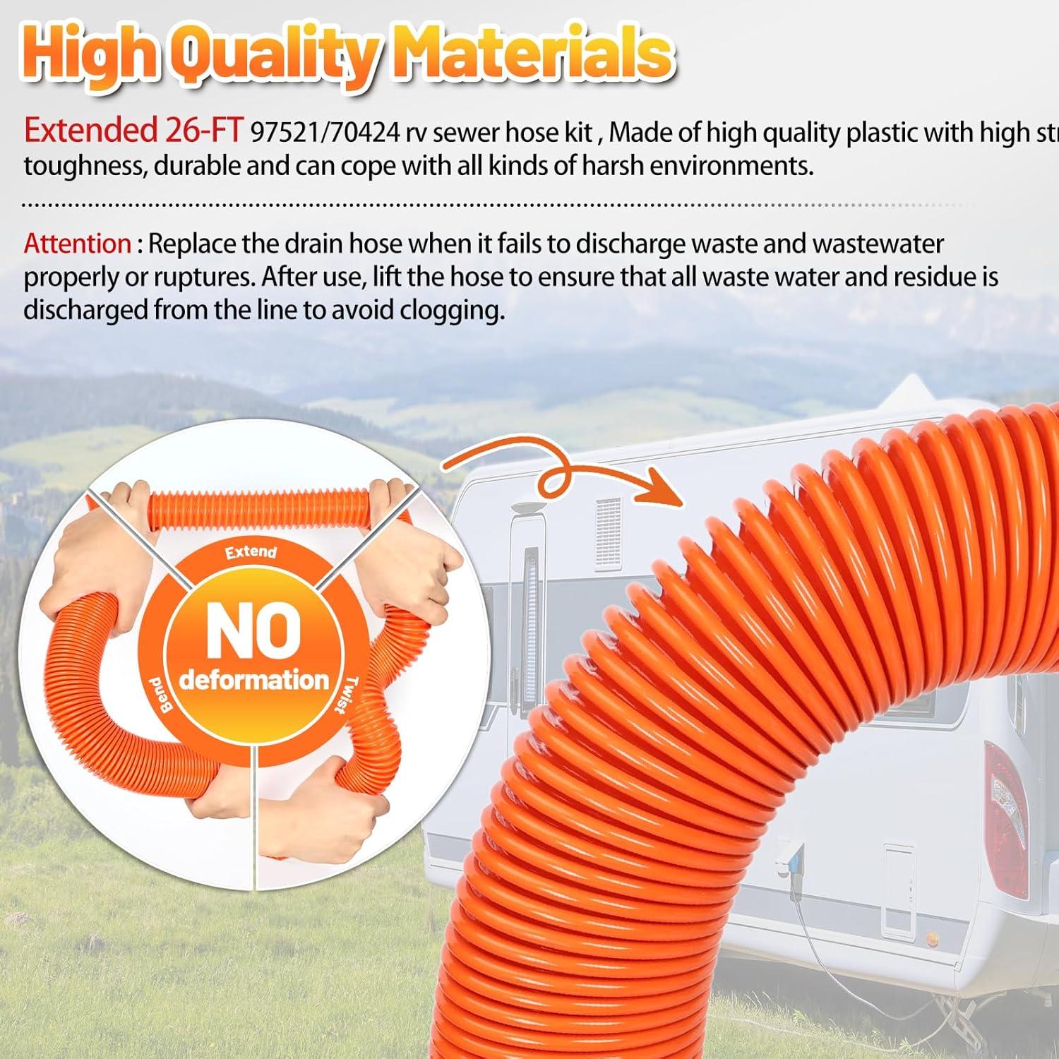 97521 70424 RV Macerator Hose Kit Compatible with Thetford Sani-Con Turbo 400S/500S/600S/700,RV Sewer Hose Kit Compatible with Sani-Con 62-5800 15/12,62-5800 35/45, 26 FT Camper Sewage Pump Hose