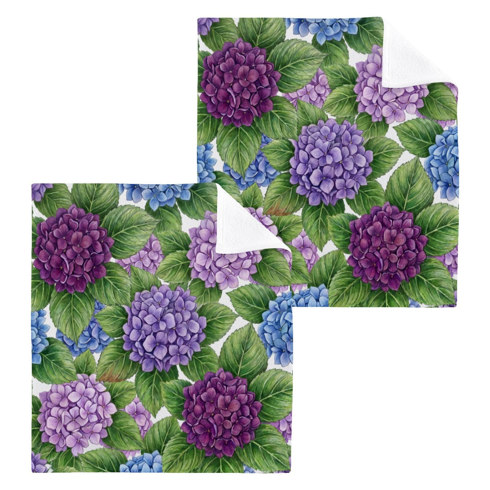 BOESI Hydrangea Bloom Pattern 12x12in Cotton Washcloth,Face Towel