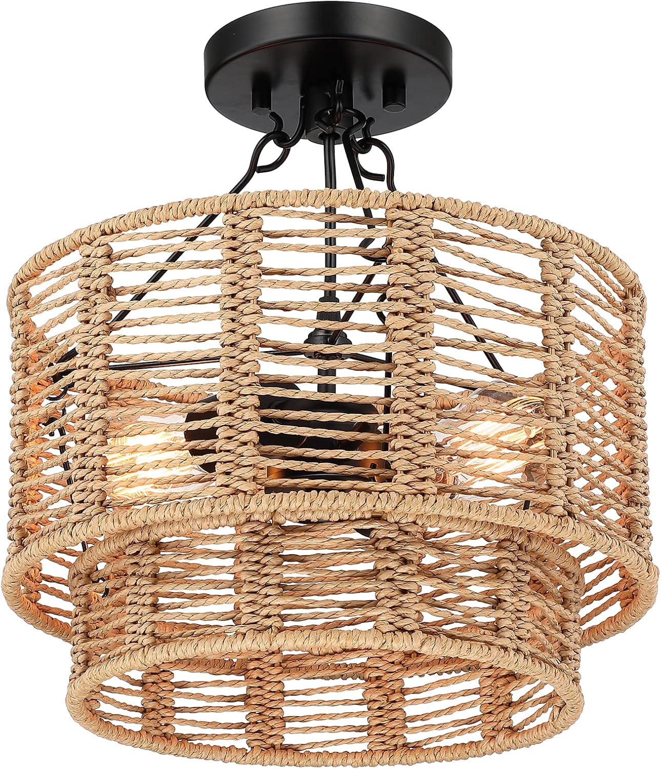 Semi Flush Rattan Light Fixture