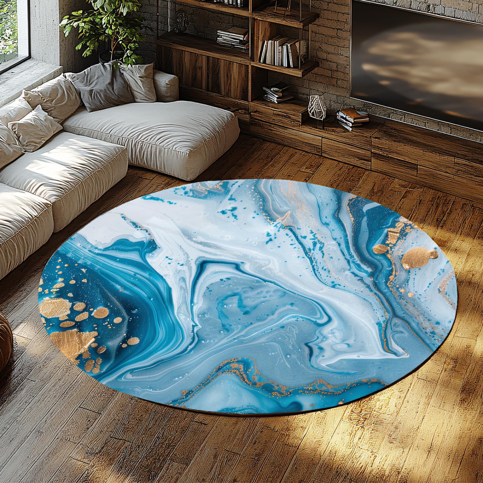 Tapis rond bleu océan lavable antidérapant pour éviter les glissades
