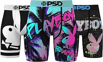 Underwear Mens Boxer Briefs - Playboy, Standard Length Packs and Singles, Soft & Breathable Boxer Briefs for Men