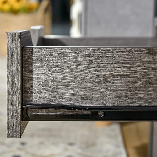 Miniatura 7 de HOMCOM Mesa auxiliar industrial con 2 cajones, mesa auxiliar pequeña con estante de almacenamiento, mesa de sofá decorativa con mango de ranura y