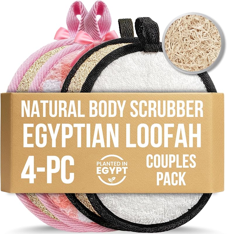 Bucha corporal de luffa natural SERRENTO com duas texturas, Pacote com 4