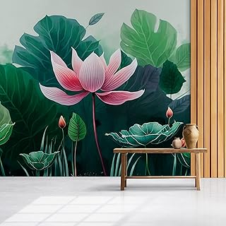 Transform Your Space into a Peaceful Oasis with Lotus Flower Patterned Wallpaper -Removable and Reusable (Peel and Stick, A4 Sample)
