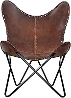 Handmade Vintage Tan Leather Butterfly Chair - Genuine Cowhide Armchair for Indoor Outdoor Home Decor by Shy Shy Let's Touch The Sky