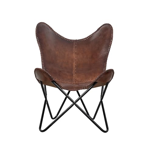 Vintage Brown Leather & Arm Butterfly Chair | Genuine Tan