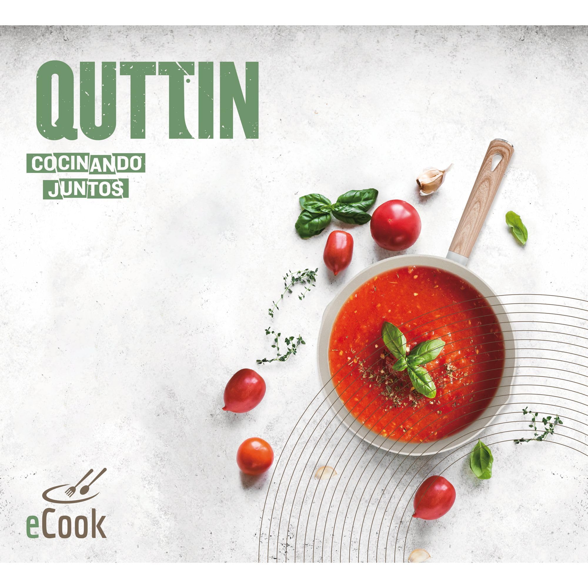 QUTTIN - Cazo Ecook 16 cm Antiadherente Cerámica PFAS Free, Aluminio Reciclado, Sin Tóxicos, Apto para Inducción Gas Vitro Eléctrico Halógeno, Mango Detalle en Madera