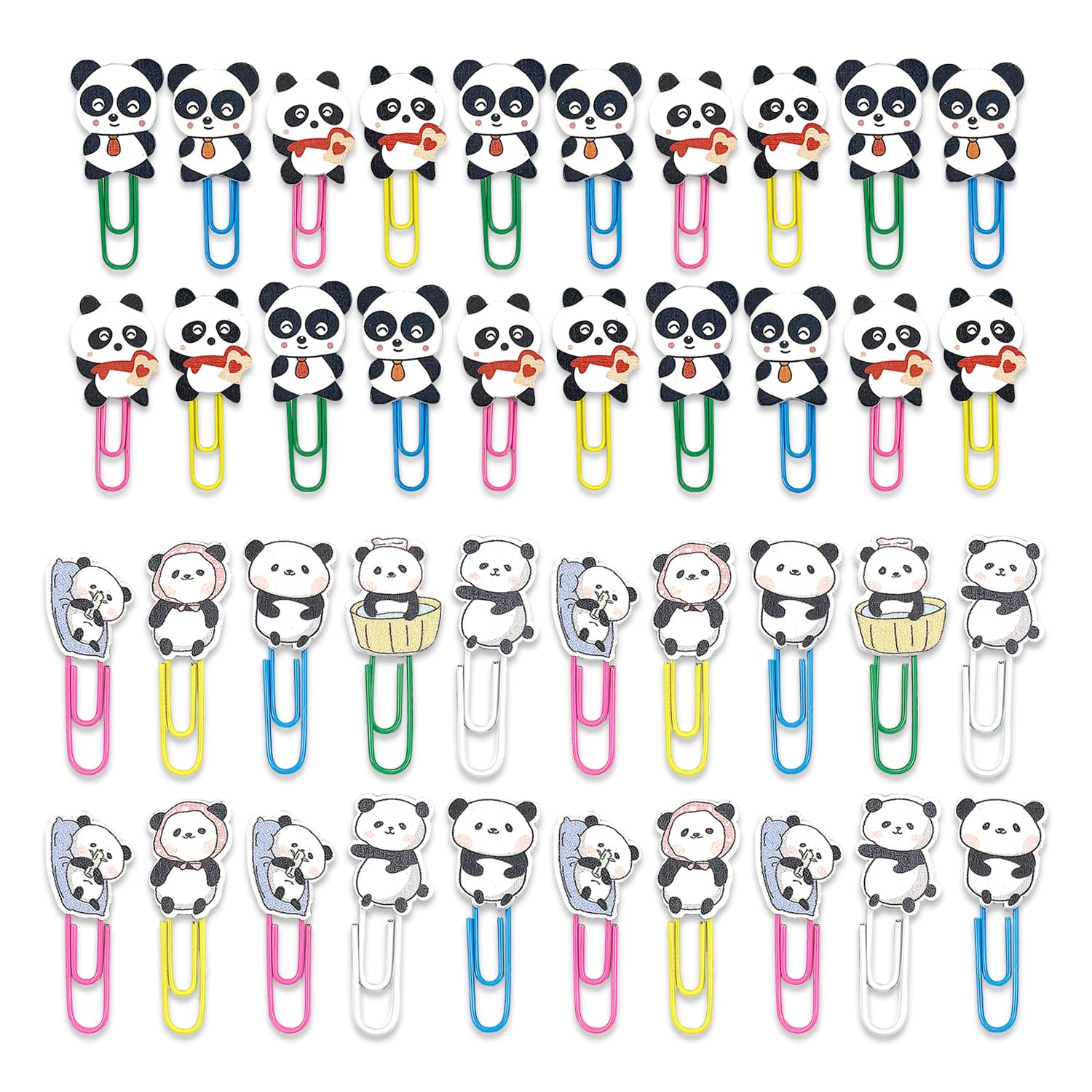 20 Panda Paper Clips And 20 Panda Bookmarks, Cartoon Animal Pins, Cute Panda Bookmarks, Creative Office Supplies.