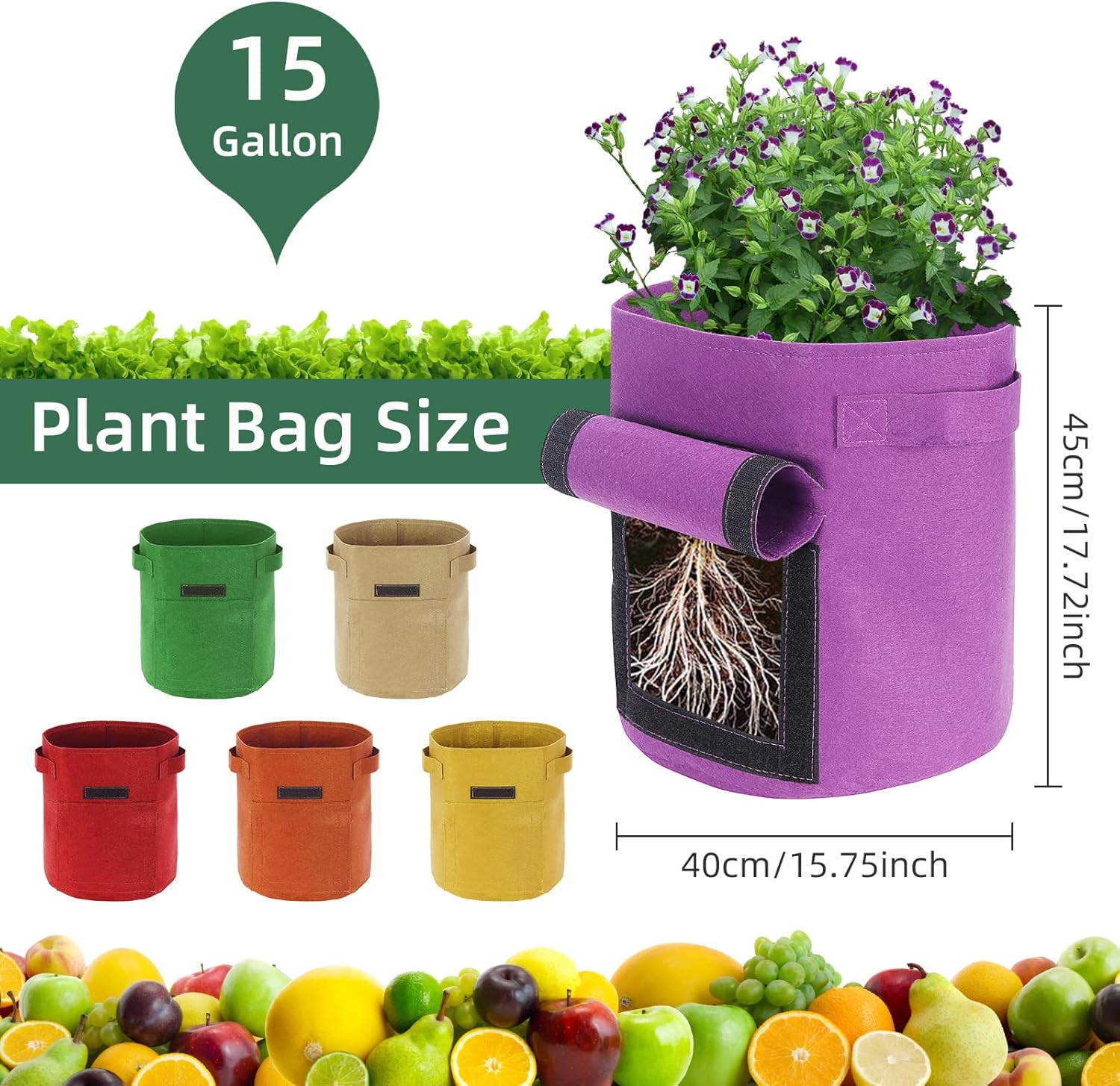 6 Pack 15 Gallon Potato Grow Bags with Flap, Potato Growing Bags Garden Planting Bag with Handle, Nonwoven Fabric Vegetables Grow for Potato Tomato Carrot Onion (15 Gallon)