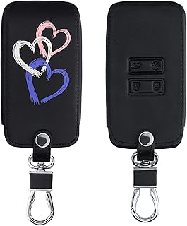 kwmobile Car Key Case Compatible with Renault 4-Button Smartkey Car Key (Keyless Go Only) - Faux Leather Protective Key Case Brush Hearts Purple White Black
