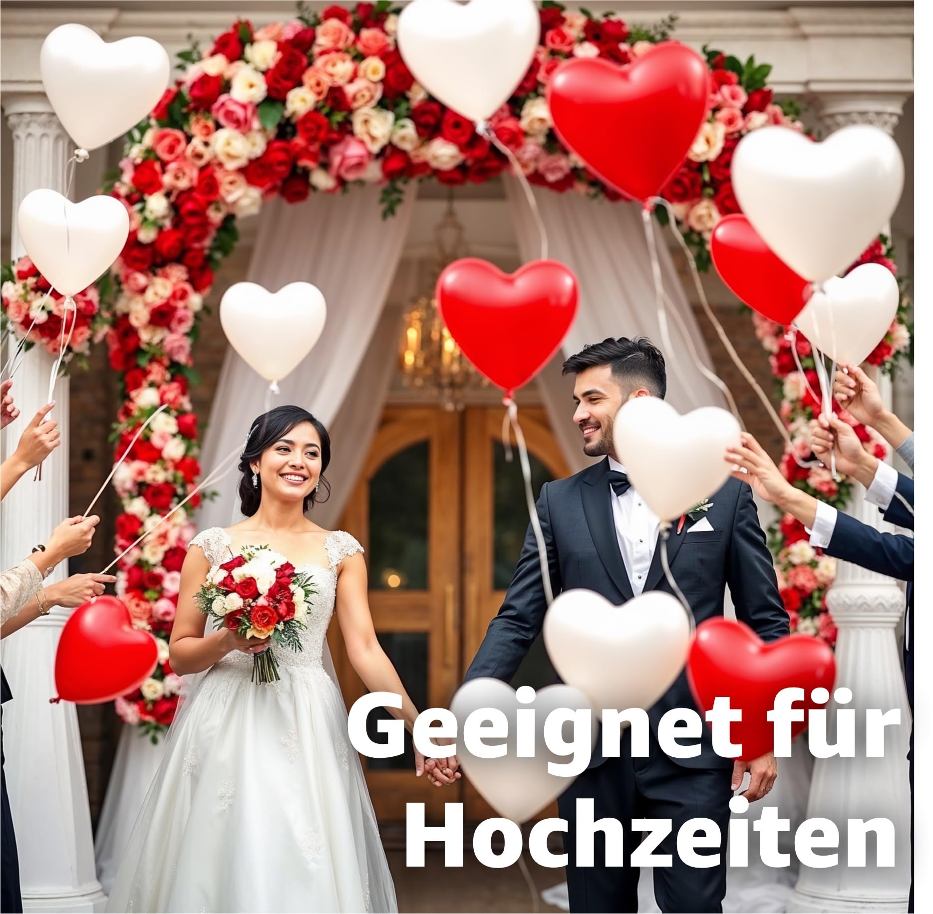 50 x XXL Heart Balloons Helium Suitable Diameter 40 cm Balloons Heart Balloon Red & White as Decoration for Him and Her Wedding and Valentine's Day - Image 4