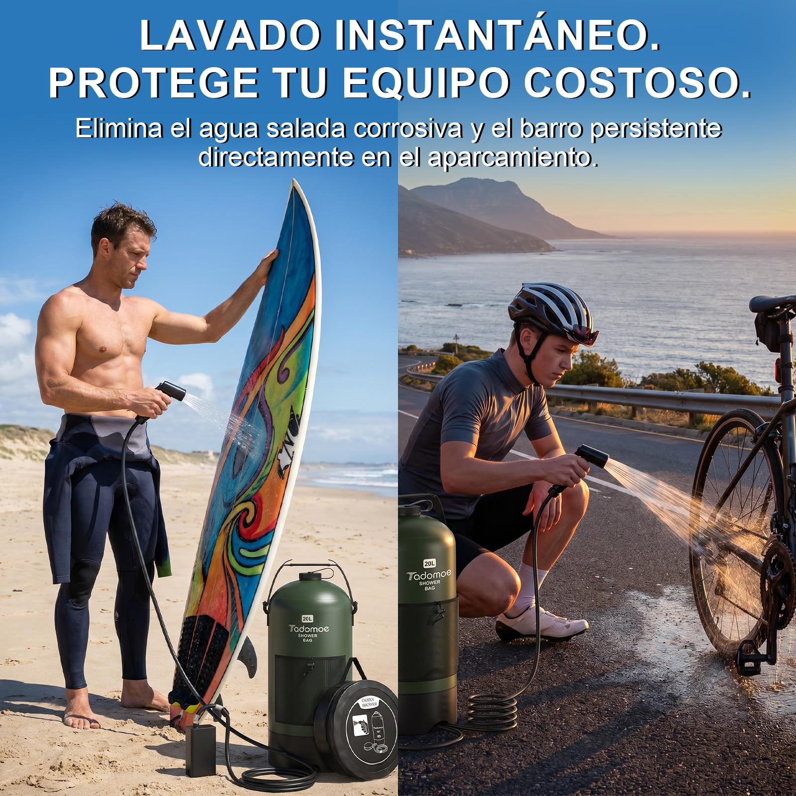 20L Ducha Camper Portatil con 2000mAh Bomba y Manguera de 2m, Bolsa Ducha Camping con Bolsa de Transporte y Cabezal - Ducha Portátil para Camping, Senderismo, Playa, Perros y Jardín