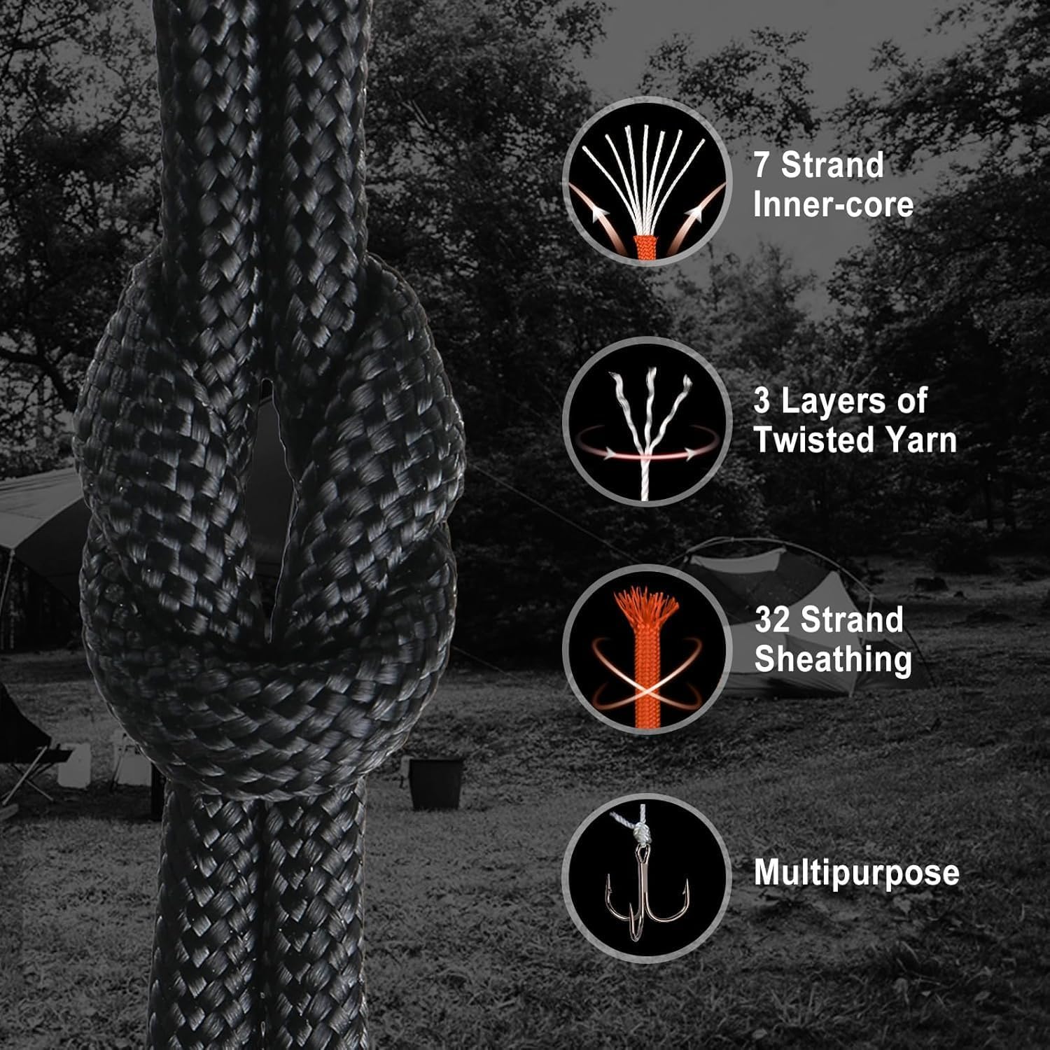 Paracord 4mm, 10 m Cuerda Paracord de Nylon, Cuerda de Camping 7 Hilos con Capacidad de Peso 250 kg/550 lbs, Ideal para Camping, Escalada y Pulseras Paracord