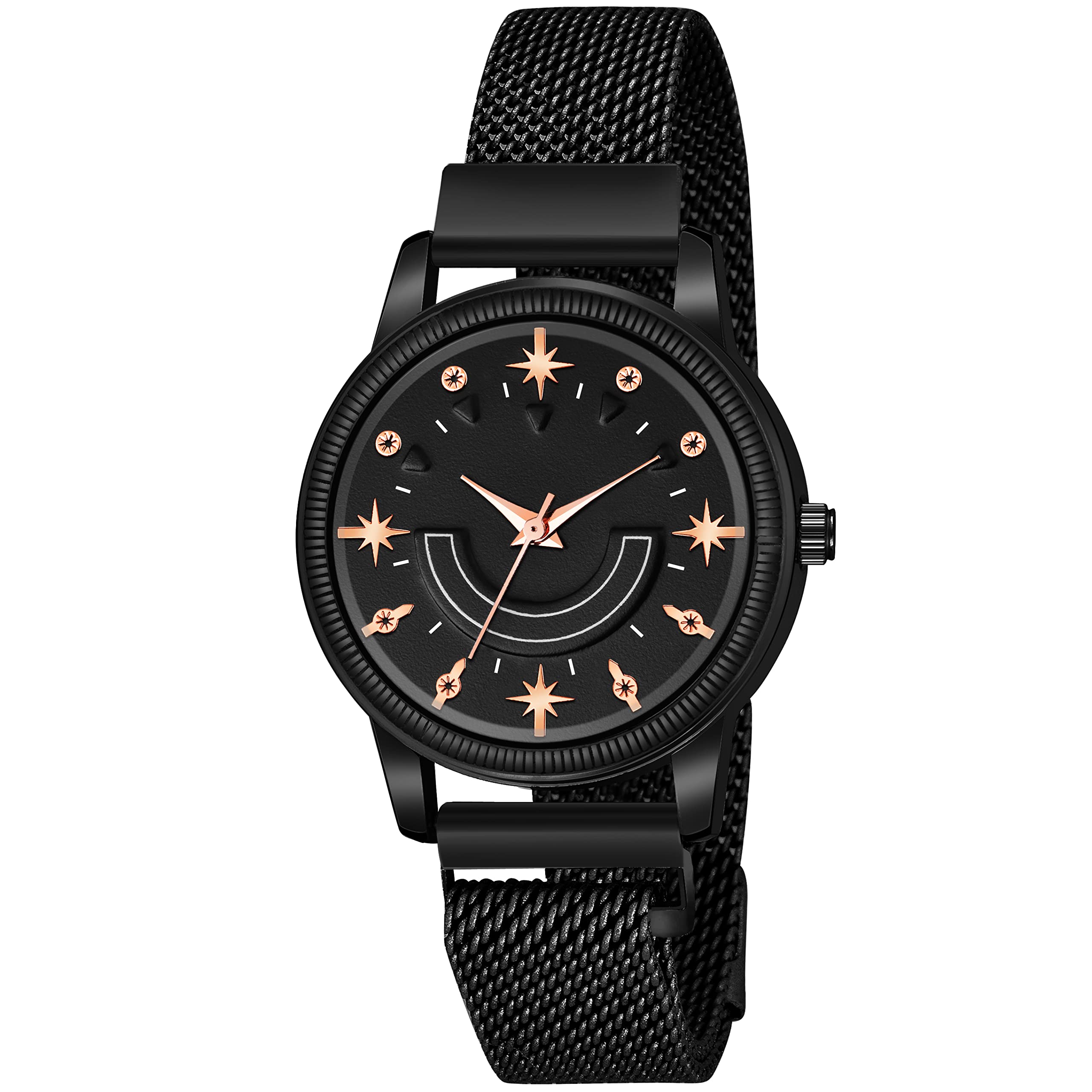 KIROH Analogue Smiley Black Dial Magnetic Metal Strap Watch for Girls and Women (Black-Black) (B0B3JD8SGM) Amazon Price History, Amazon Price Tracker