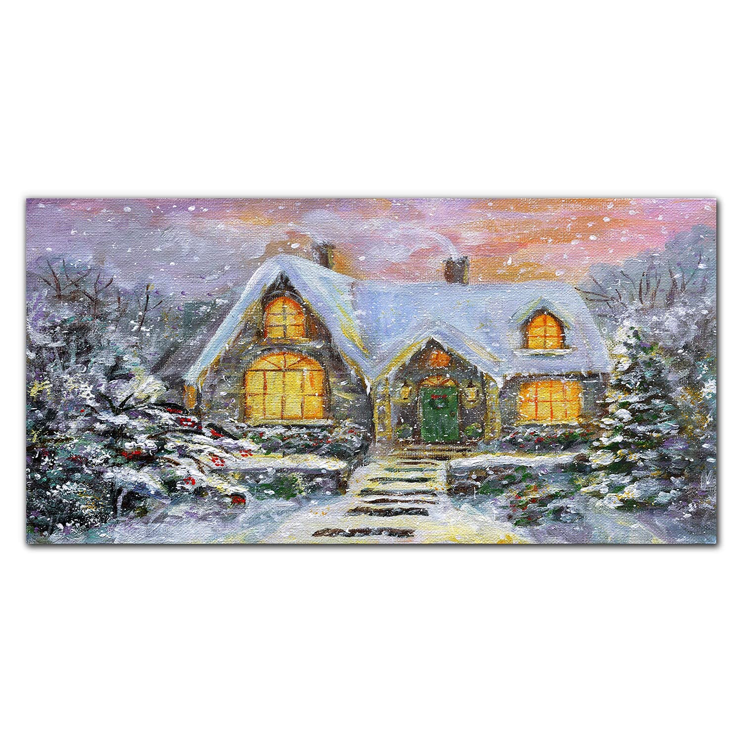 Coloray Pintura Vidrio Acrílico 100x50cm Sala De Estar Cocina Cuadro De Pared De Arte De Vidrio Acryl Mural - Nieve Invierno Vacaciones Casa