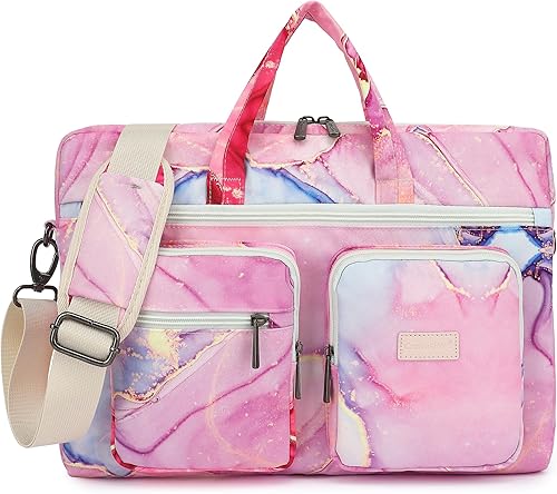 Miniatura 16 de Canvaslove - Bolsa de hombro impermeable con funda para MacBook Pro de 16 pulgadas y laptop de 15 a 15.6 pulgadas (rosa blanca de 15 pulgadas) ‎Rosa
