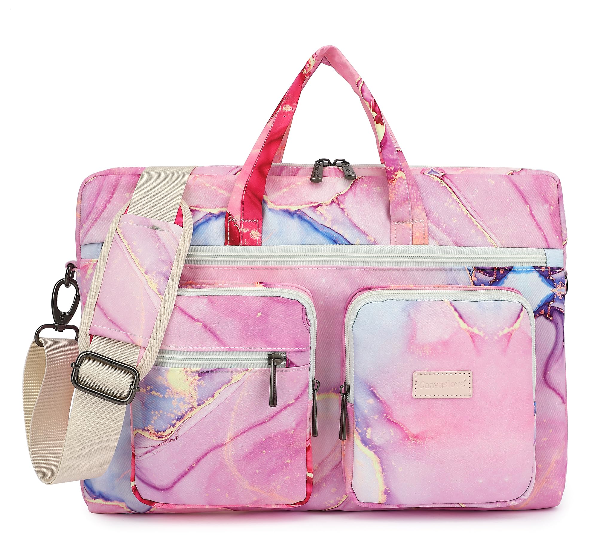 Canvaslove Muti-Pockets Laptop Case Bag,Rebound Bubble Cushioned Laptop Briefcase Shoulder Bag Fits 15.6 inch-16 inch Laptop(Pink Marble)