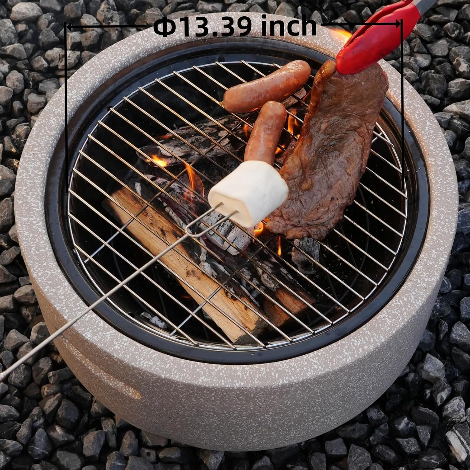Fire Pits for Outside Wood Burning with Metal Lid & Grill,Outdoor Round Firepit with Fire Poker,Spark Screen,3-in-1 Fire Pit for BBQ,Table and Bonfire (Grey 3)