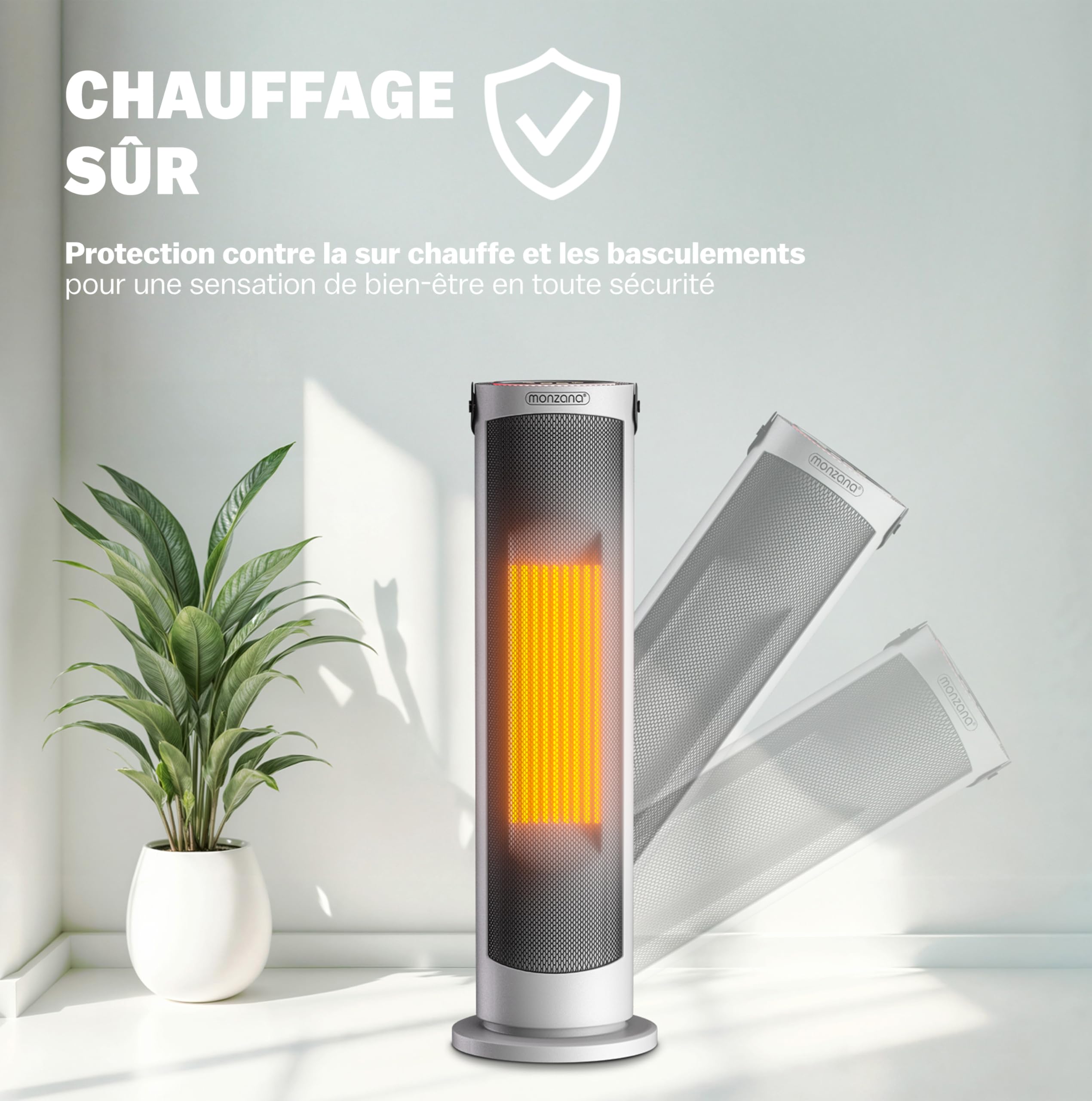 MONZANA® Radiateur soufflant blanc céramique 2000W 15-35°C économique oscillation 70° chauffage d'appoint salle de bain