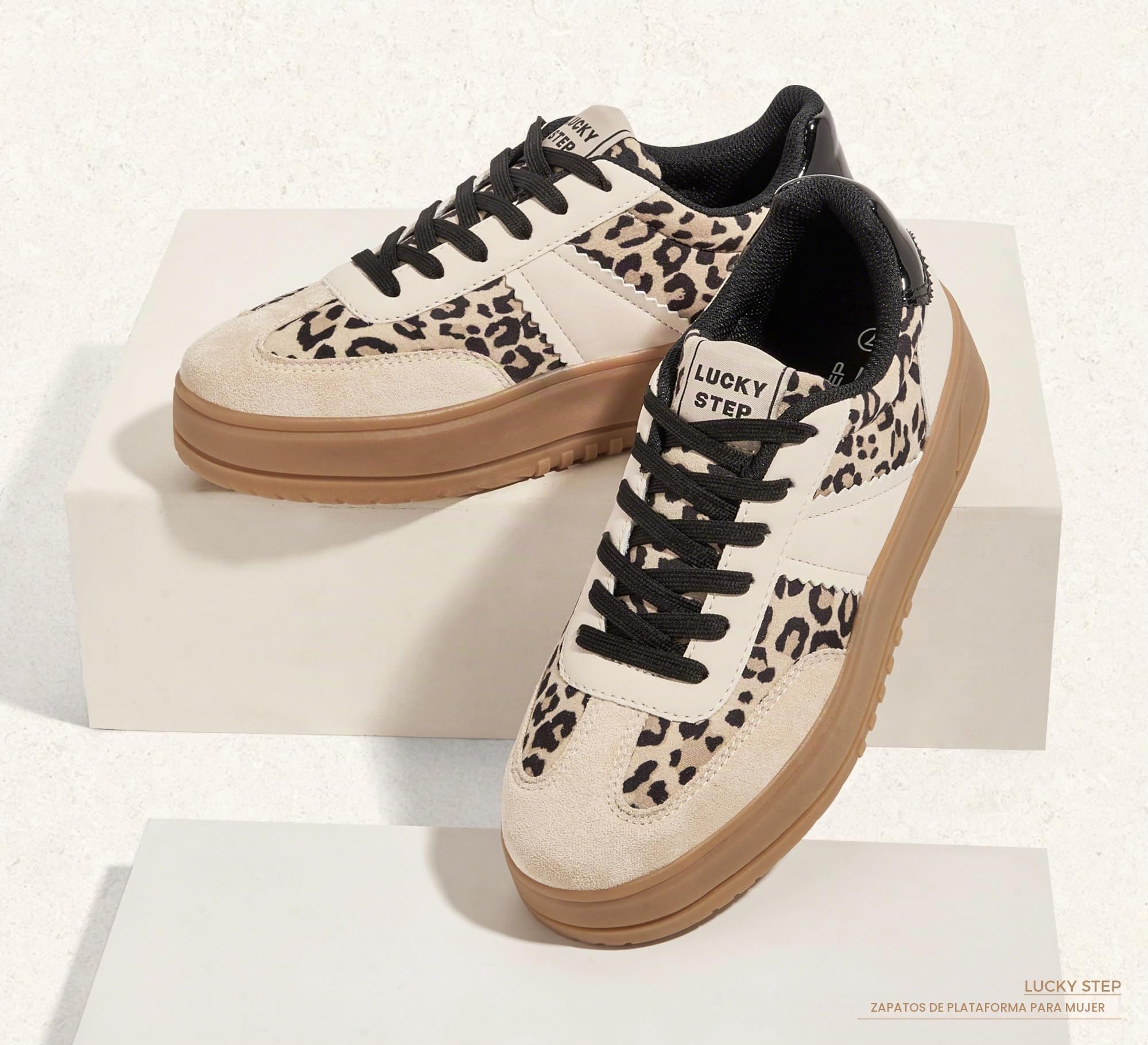 LUCKY STEP Tenis de plataforma con cordones para mujer, suela gruesa, cómodos, informales, a la moda, de piel sintética, tenis de caña baja para caminar