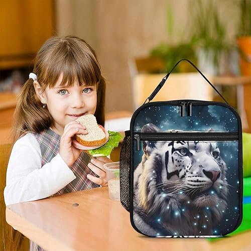 Miniatura 7 de Bolsa de almuerzo con aislamiento de tigre blanco galaxia para mujeres y hombres, reutilizable, bolsa de mano para el trabajo y viajes