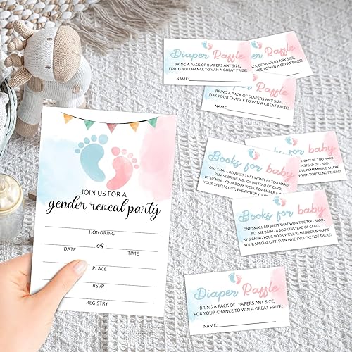 Miniatura 9 de Greenery - Tarjetas de invitación para baby shower con sobres, boletos para rifas de pañales, juego de 100 piezas para bebé, fiesta de revelación de