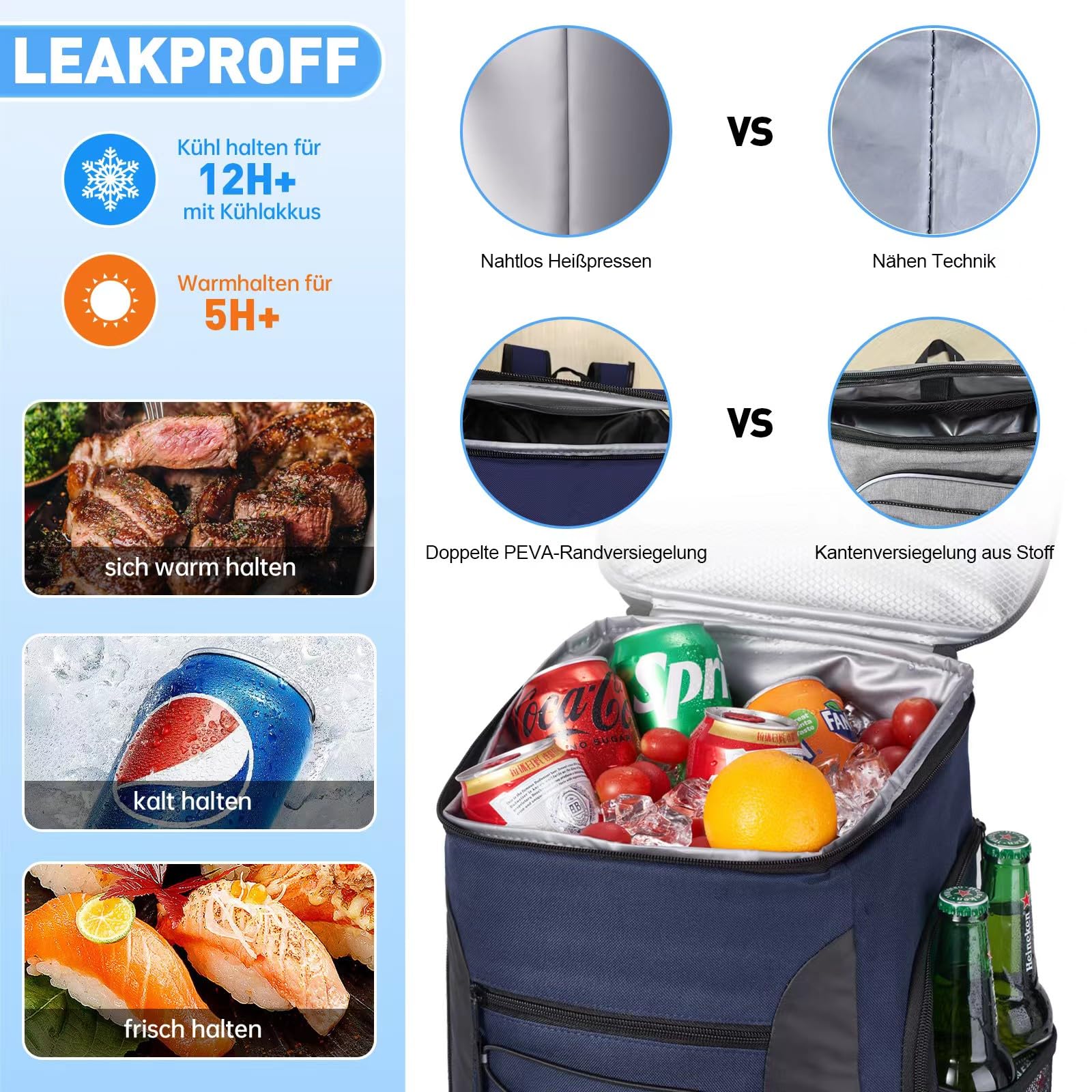 30L Kühlrucksack, Groß Kühltasche Rucksack Picknickrucksack Isoliert Cooler Bag, Bierrucksack Männer Frauen für Picknick/Strand/BBQs/Camping/Ausflügen